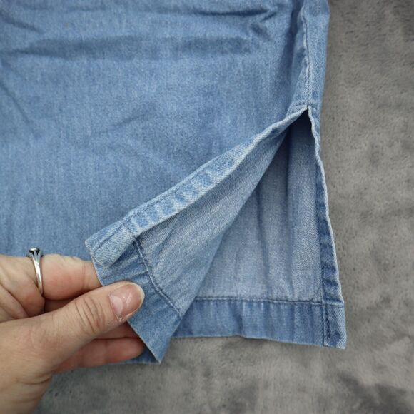 Passion-I Shirt Womens L Blue Denim Button Front Floral Embroidered Pocket - Picture 12 of 16